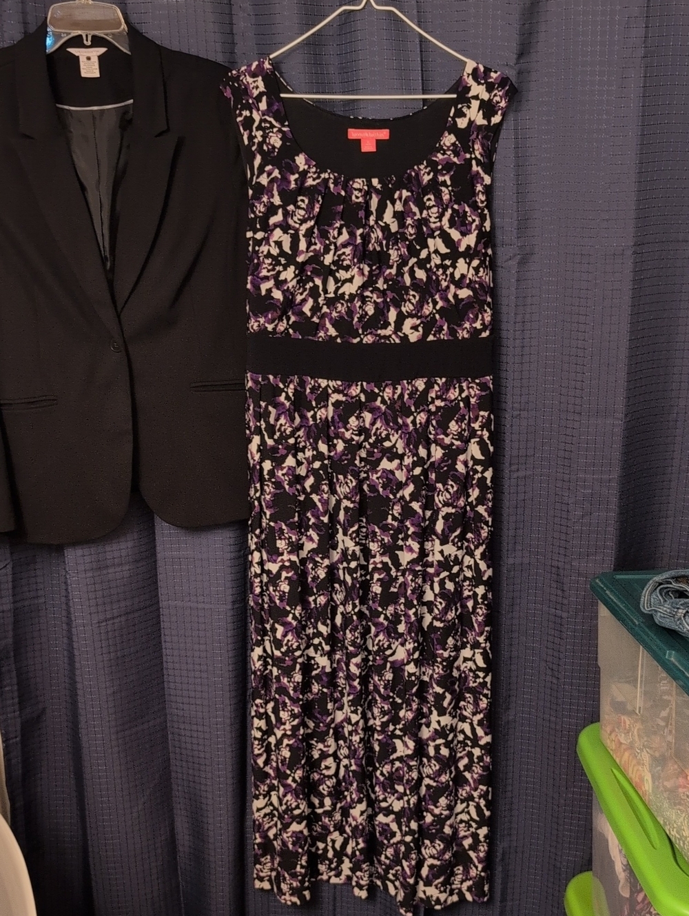 Woman Within Black Dress with Purple & Cream Floral Print